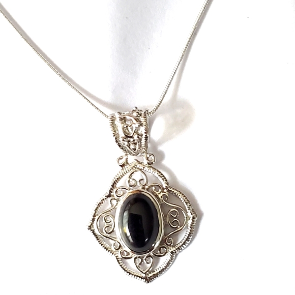 Sterling Silver Black Onyx 24" \Sterling Silver Ne - Picture 5 of 6